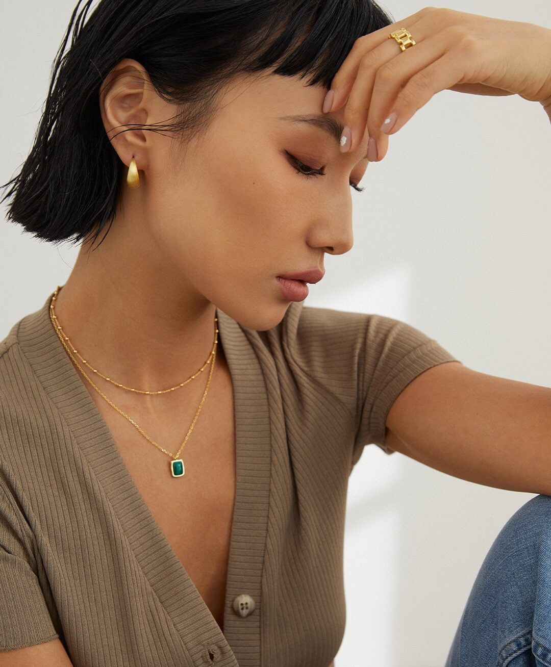 Malachite Classic Earrings Necklace Set E0522 D0175