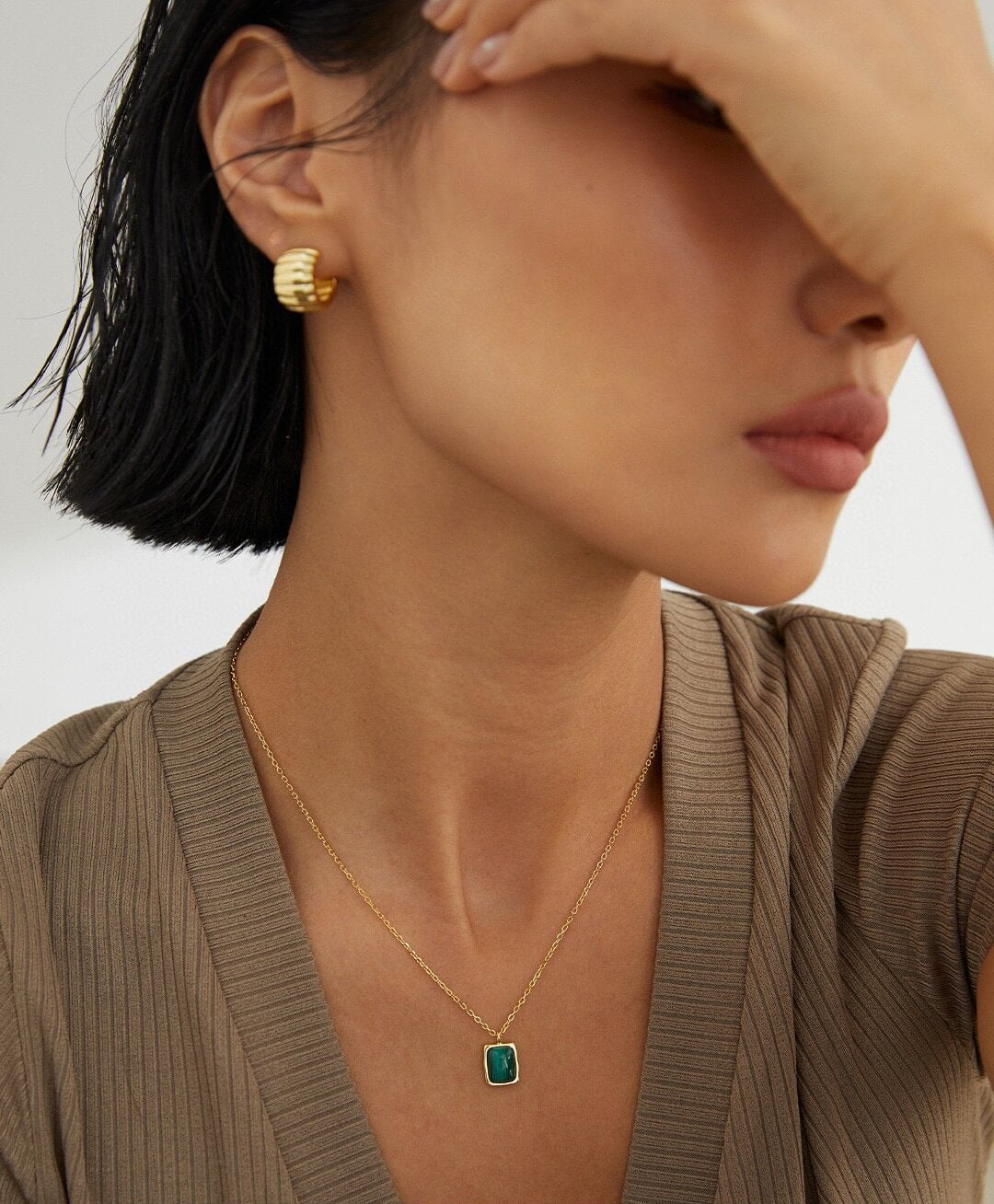 Malachite Classic Earrings Necklace Set E0522 D0175