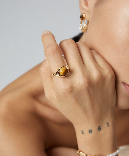 Tiger's Eye Natural Stone Ring J0205
