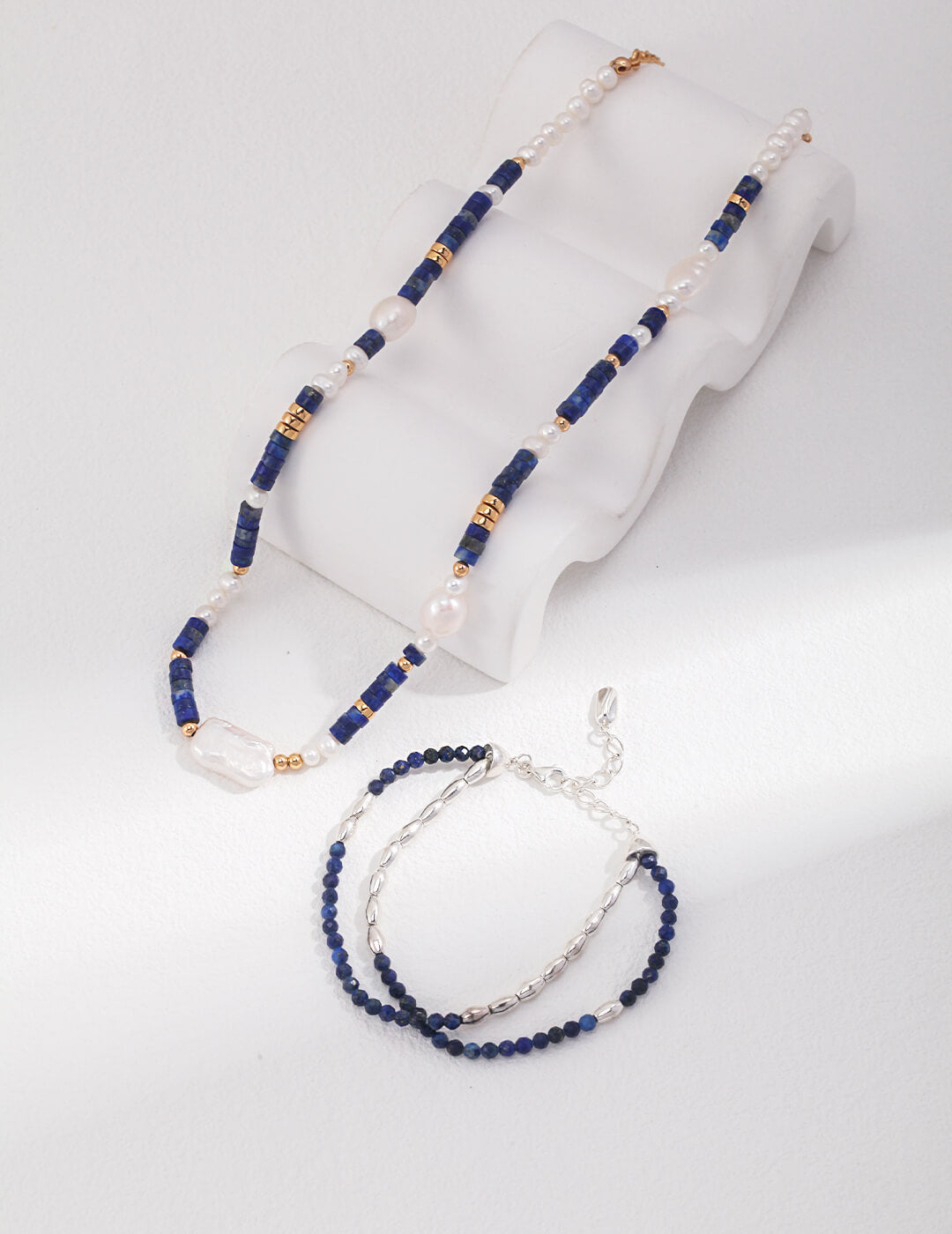 Sterling Silver Lapis Lazuli Pearl Necklace D0425