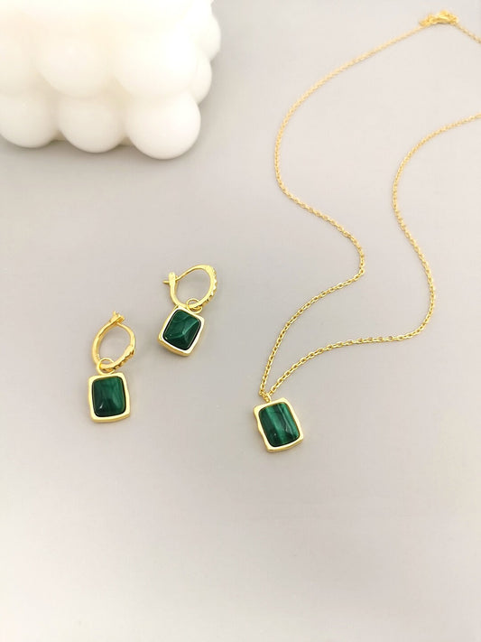 Malachite Classic Earrings Necklace Set E0522 D0175