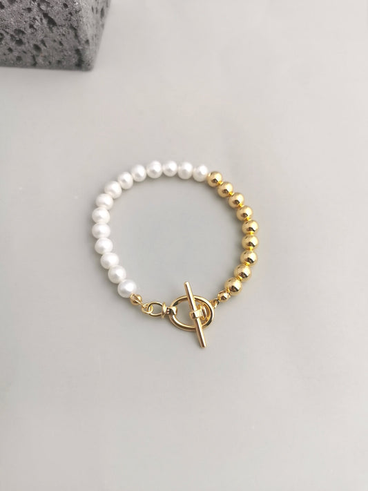 Pearl Sterling Silver Vintage Gold Bracelet SL0064