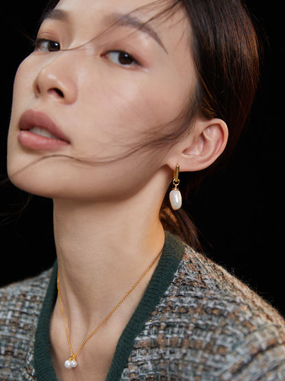 Baroque Pearl Geometric Earrings E0729