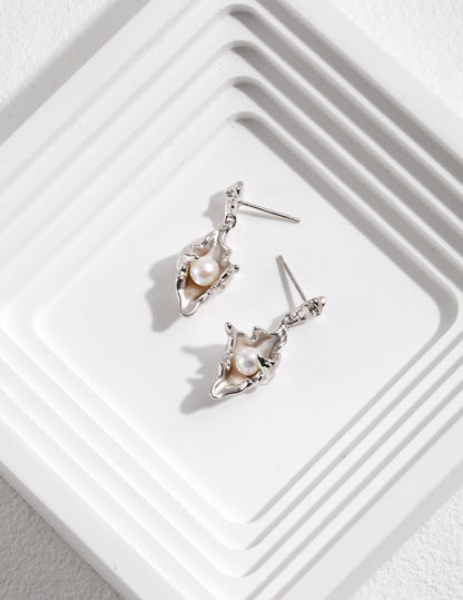 Conch Shell Sterling Silver Pearl Earrings E0900