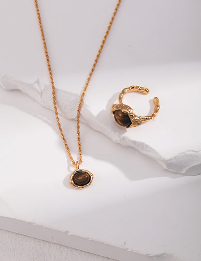 Tiger's Eye Natural Stone Ring J0205