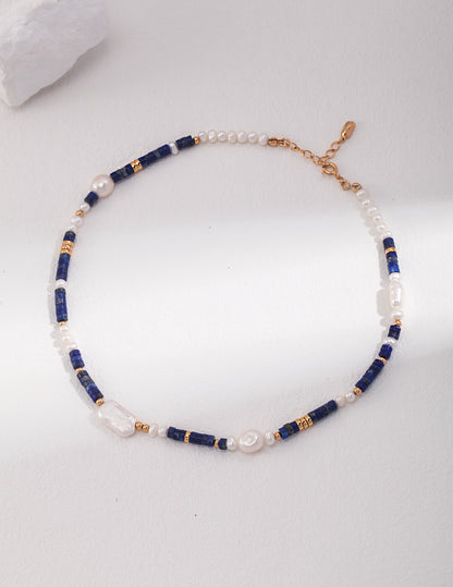 Sterling Silver Lapis Lazuli Pearl Necklace D0425