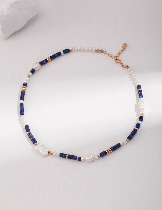 Sterling Silver Lapis Lazuli Pearl Necklace D0425