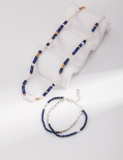 Sterling Silver Lapis Lazuli Pearl Necklace D0425