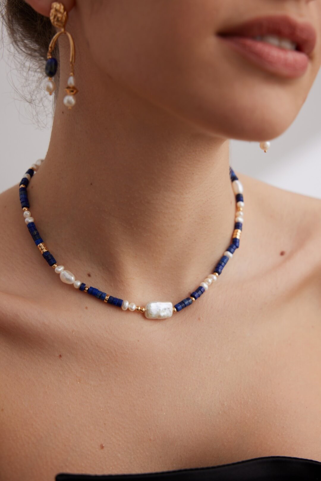 Sterling Silver Lapis Lazuli Pearl Necklace D0425